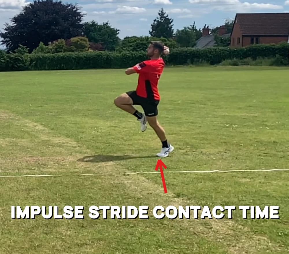 Impulse stride contact, marked on a real bowling action