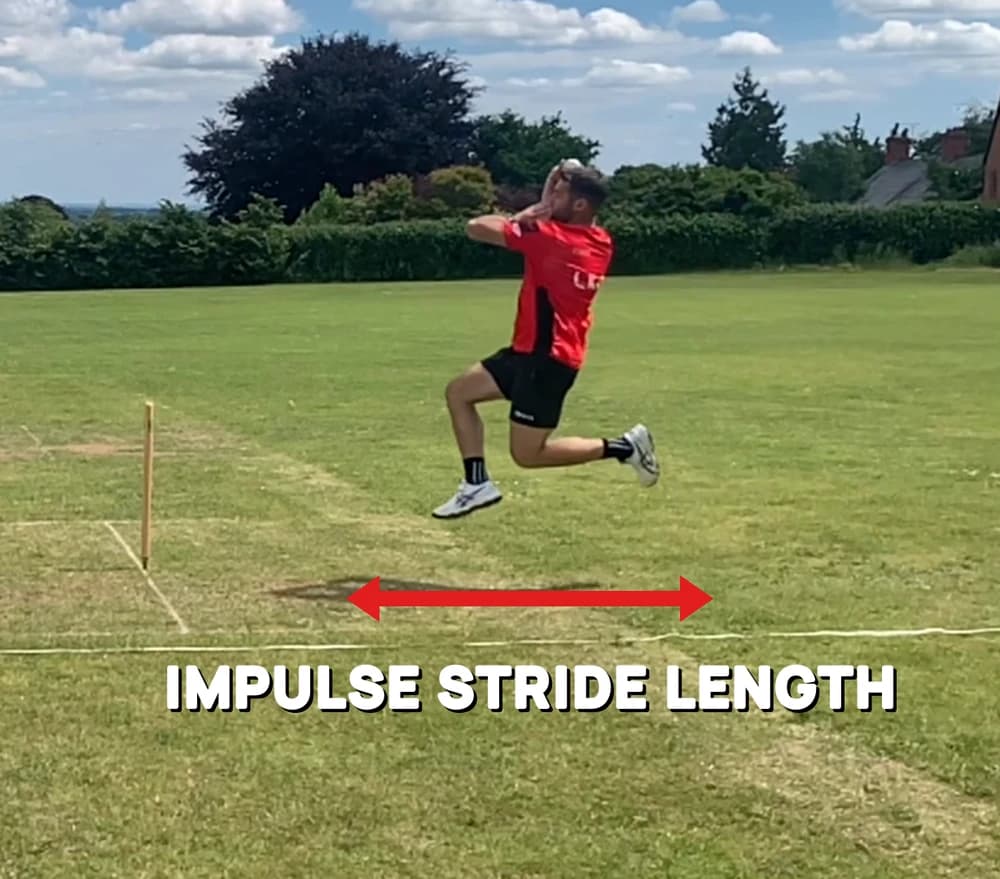Impulse stride length, marked on a real bowling action